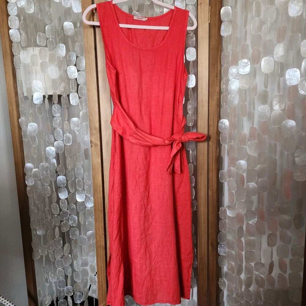Sleeveless Red Midi Dress with Waist Tie
